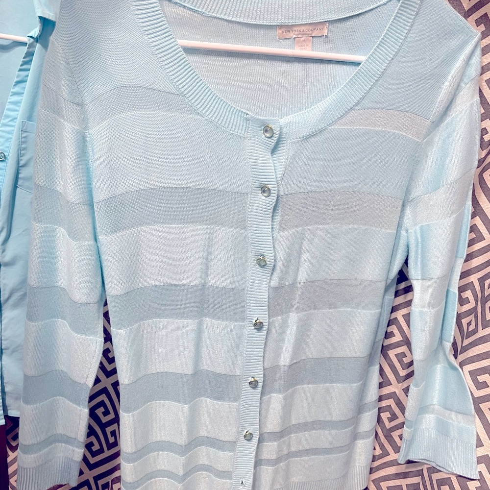 New York & Company mint blue green button down sweater